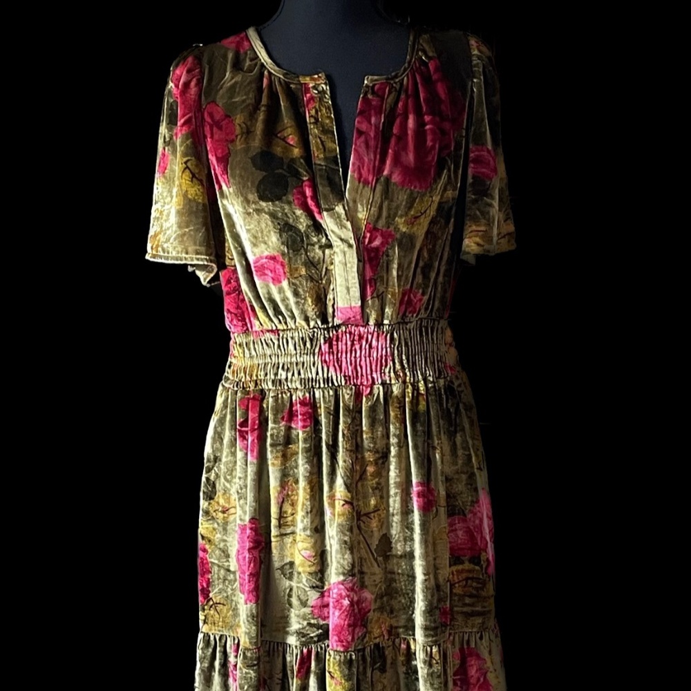 Anthropologie The Somerset Maxi Dress:  Velvet Edition-Green Motif